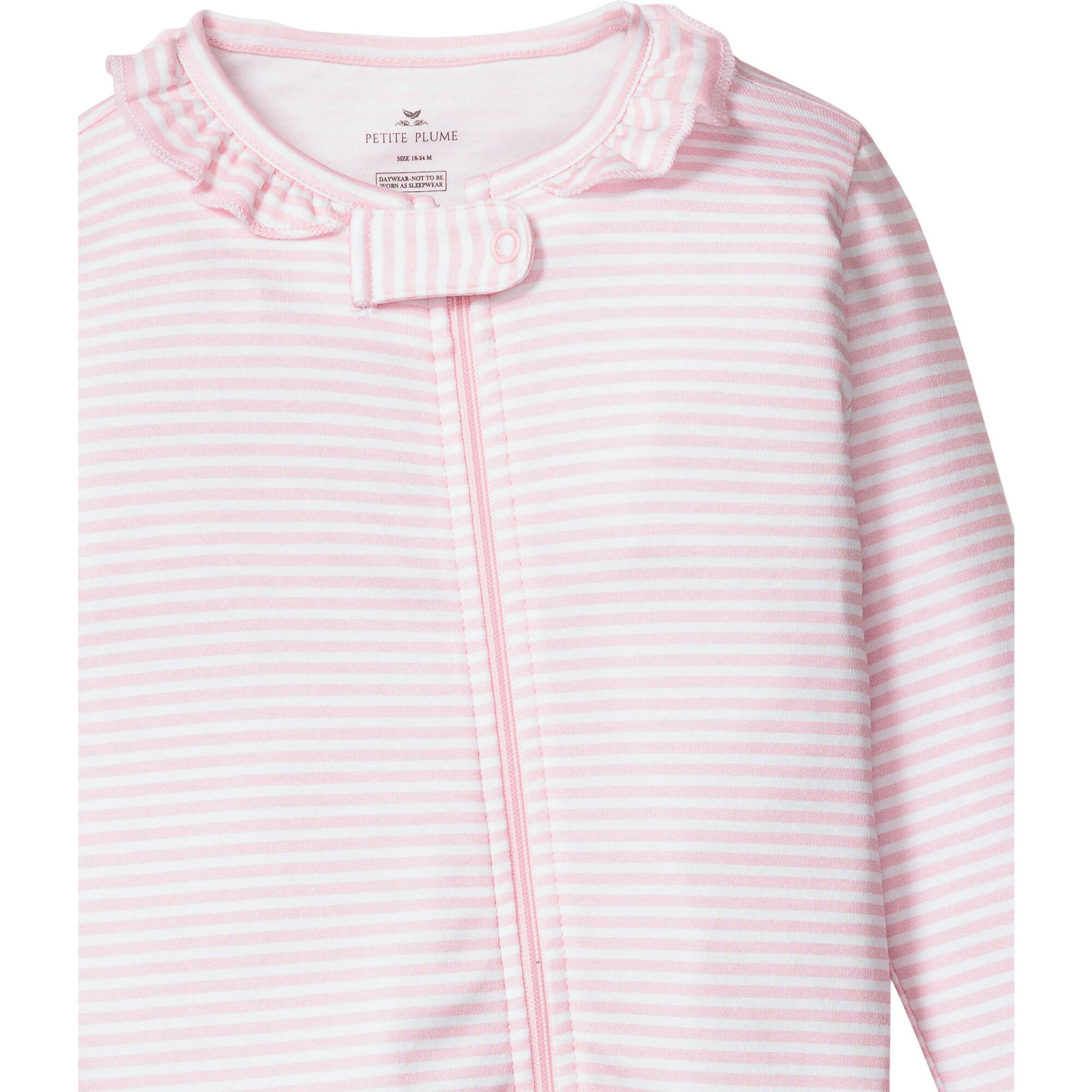 Baby's Pima Ruffle Collar Romper in Pink Stripe