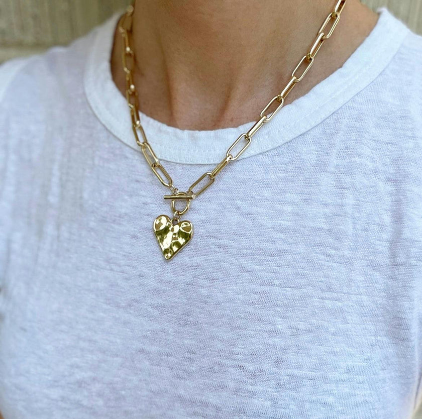 Hammered Heart Toggle Necklace