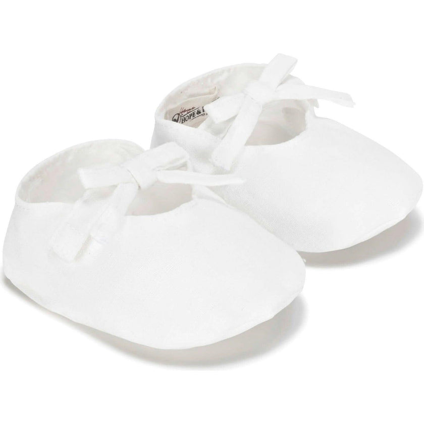 Linen Bow Front Soft Shoe, White