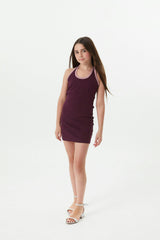 Mackenzie Merlot With Mauve Trim Cotton Spandex Halter Mini Dress