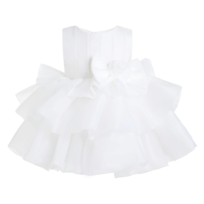 White Altheira Bow Ruffle Dress