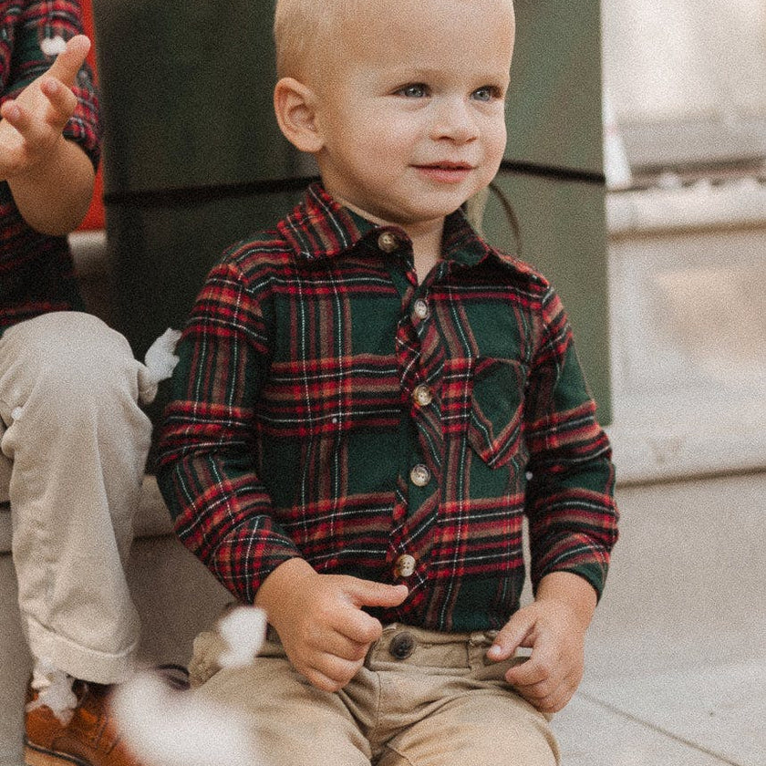 Baby Boys John Shirt in Evergreen Plaid