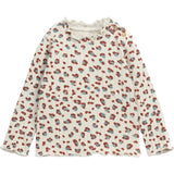 Floral Spot Print Ruffle Collar Long Sleeve 2-Button Shoulder T-Shirt