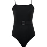 Brixtyn Spaghetti Straps Chic Belt One-Piece, Black