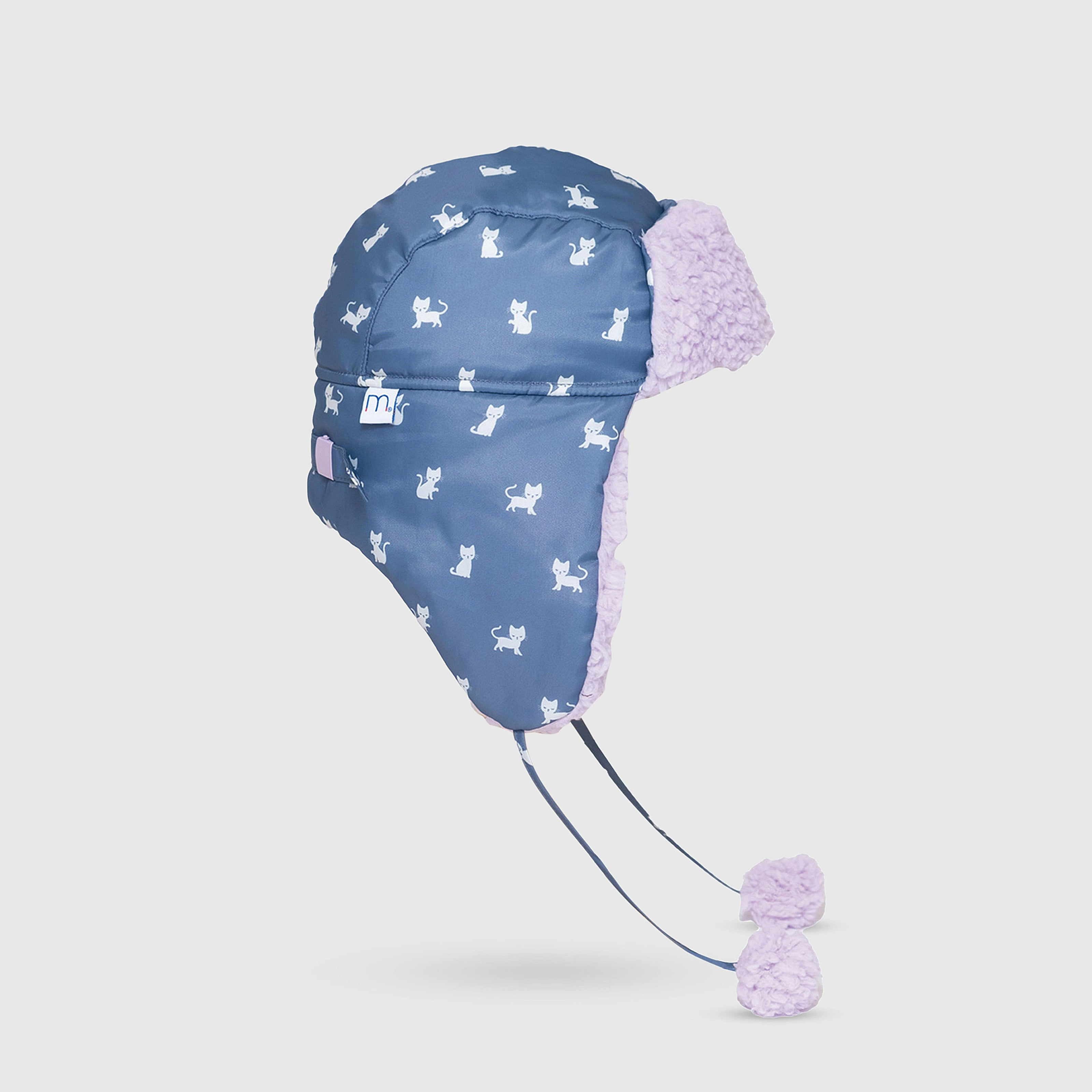 The Cozy Trapper Hat – Kittens Print with Orchid Sherpa Liner & Pompoms