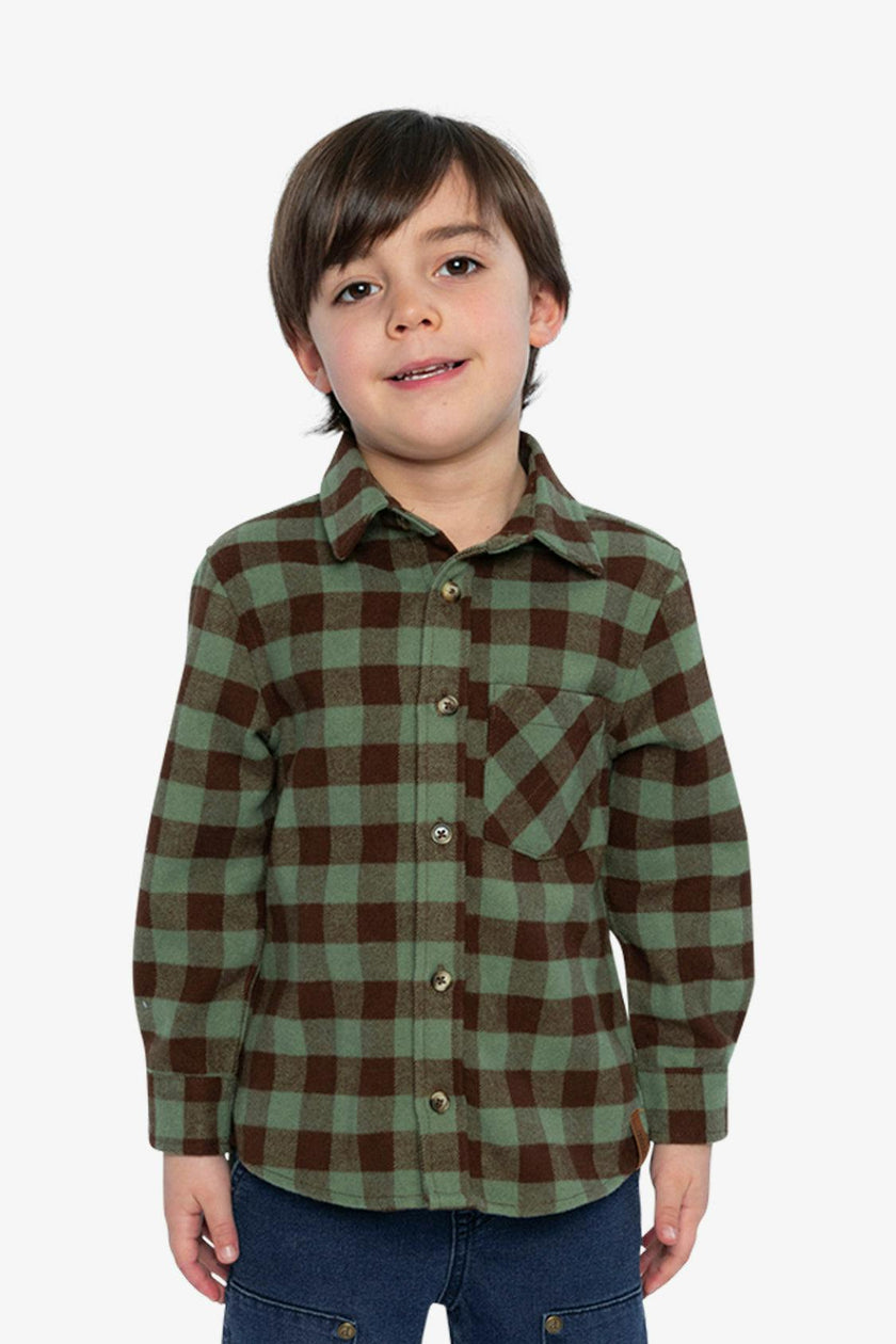 Brushed Flannel Shirt Green And Brown Plaid