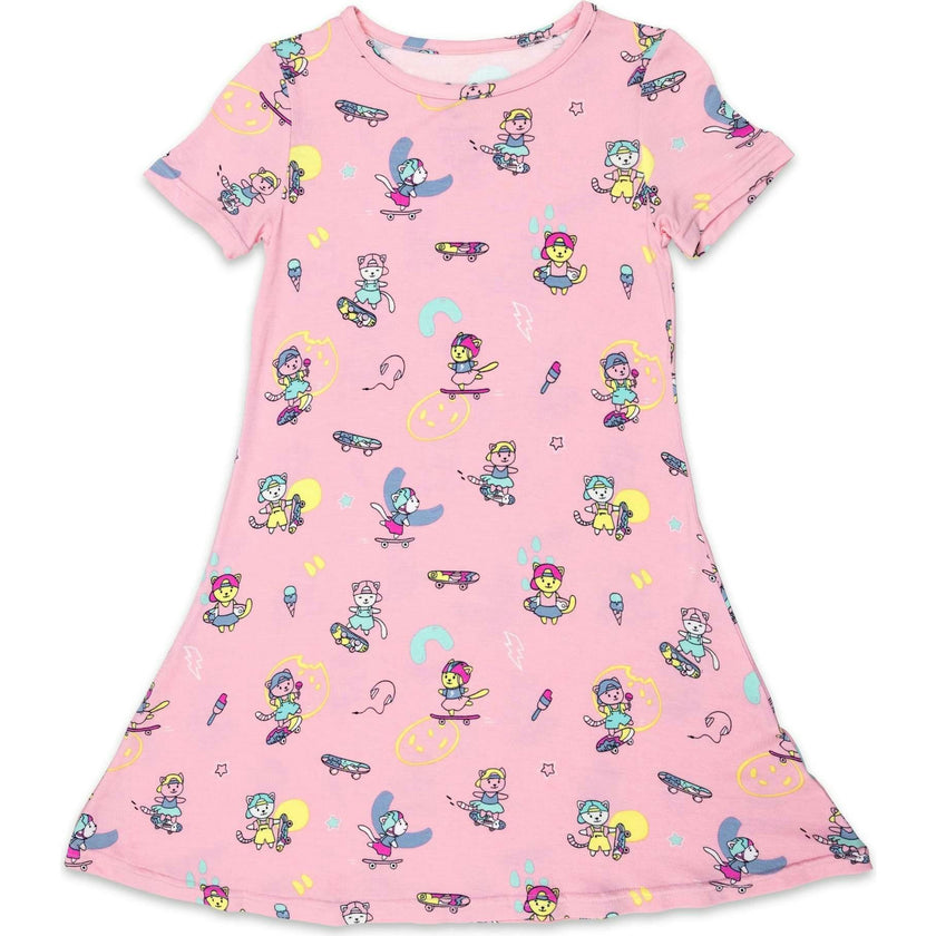 Skater Kitty Bamboo Girls' Long Sleeve Dress