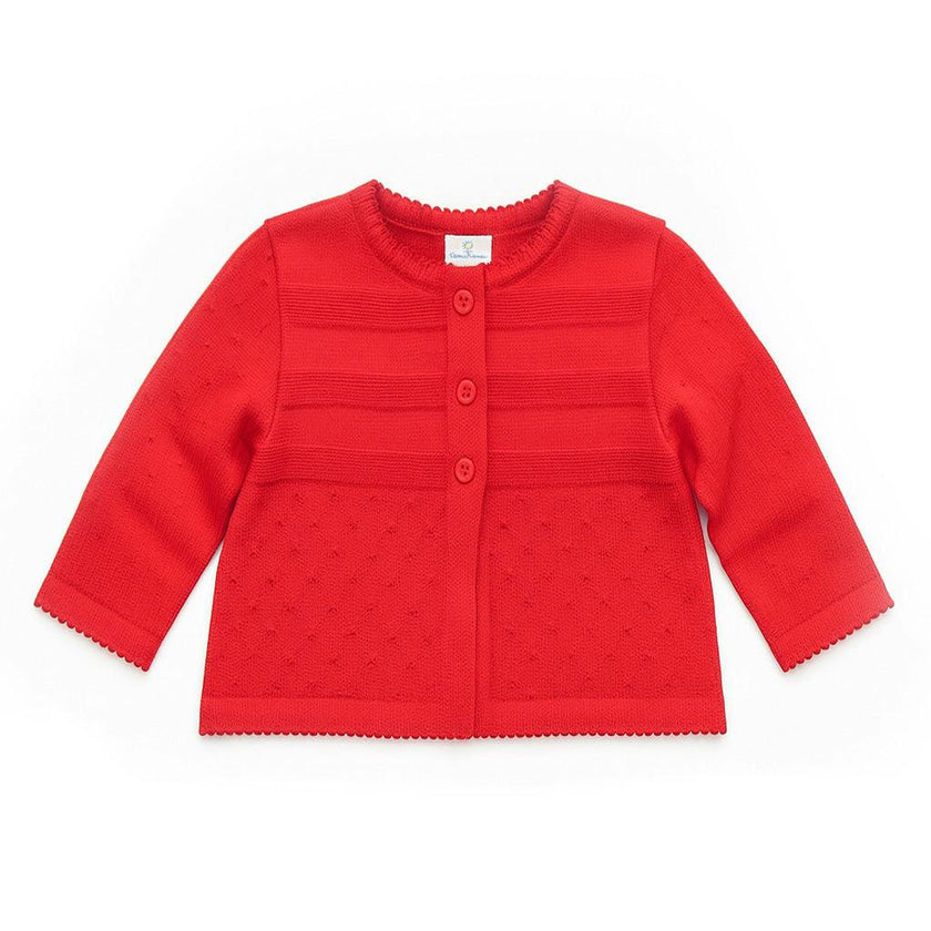 Red Three Button Cardigan Sweater