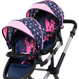 Bayer Design Dolls: Xeo Twin Pram - Stars Navy & Pink