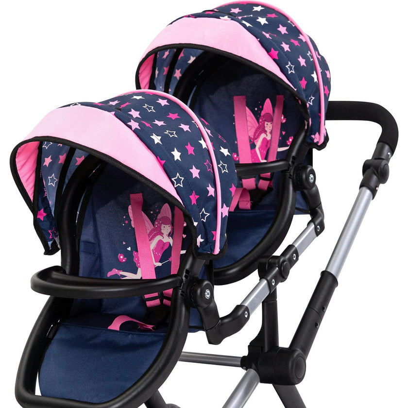 Bayer Design Dolls: Xeo Twin Pram - Stars Navy & Pink