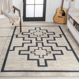 Ashkii Minimalist Medallion Machine-Washable Area Rug, White