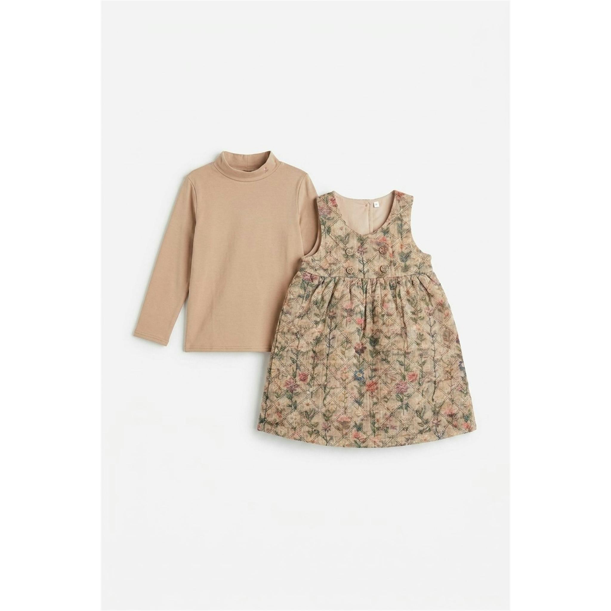 Floral Quilting Jumper And Mock Neck Set