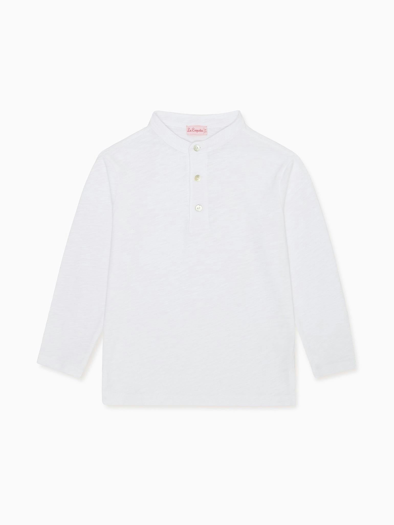 White Marco Boy Long Sleeve Polo Shirt