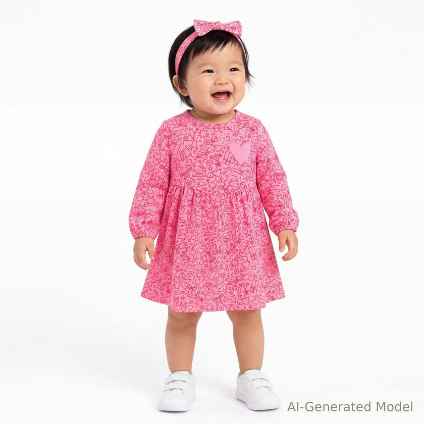 Infant Girls Dress Set | Valentine Doodles - Pink
