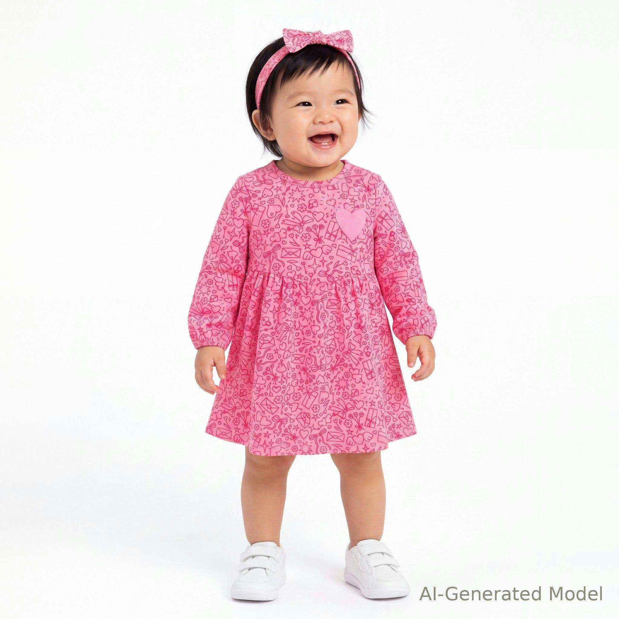 Infant Girls Dress Set | Valentine Doodles - Pink