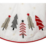 50-Inch Ivory, Green & Red Tree Embroidered Tree Skirt