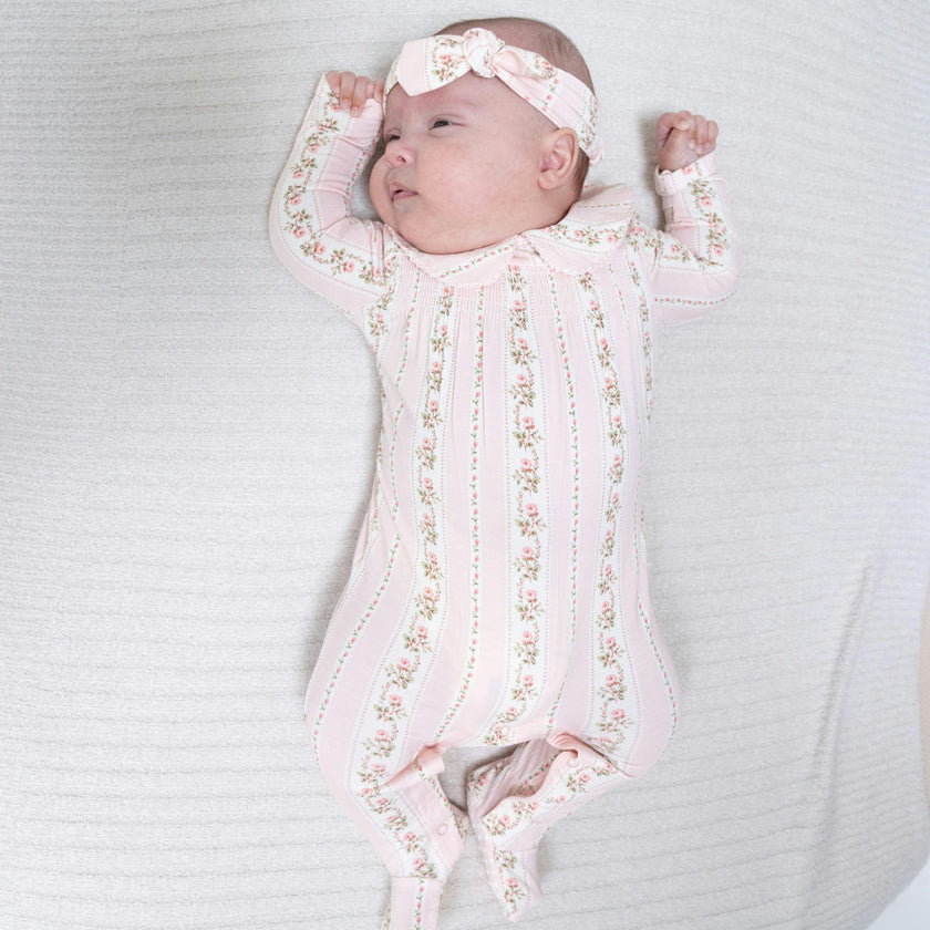 Antoinette Stripe - Smocked Peter Pan Snap Footie