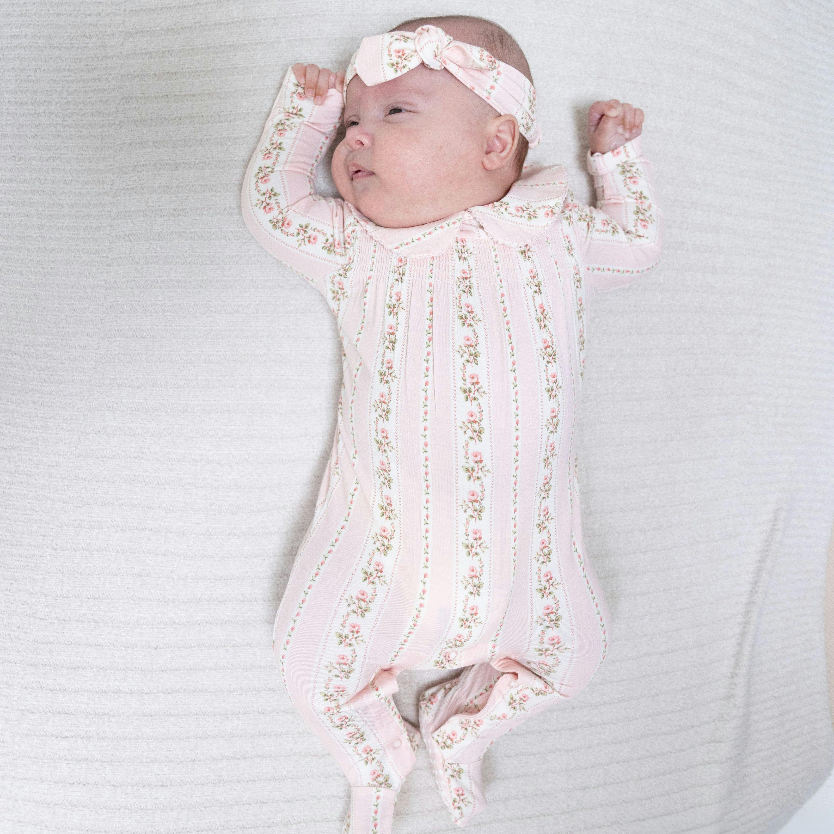 Antoinette Stripe - Smocked Peter Pan Snap Footie