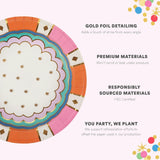 Packed Party Circus Soiree Dessert Plates 10ct - Gold Foil Colorful 3-Ply Party Plates, 8 Inch, 350 GSM for Circus and Carnival Birthdays