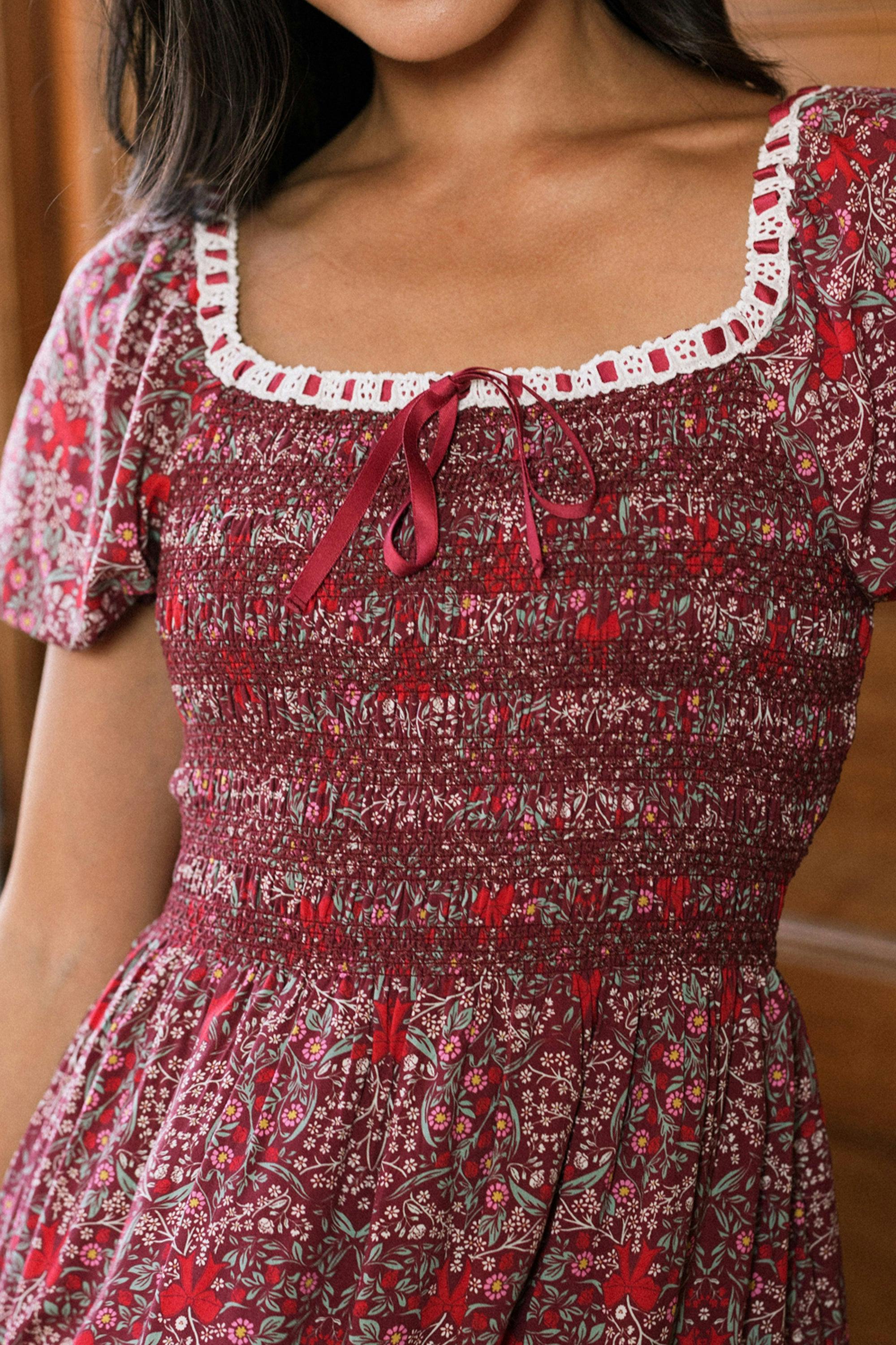 Sunday Best Dress in Garnet Ribboned Garden