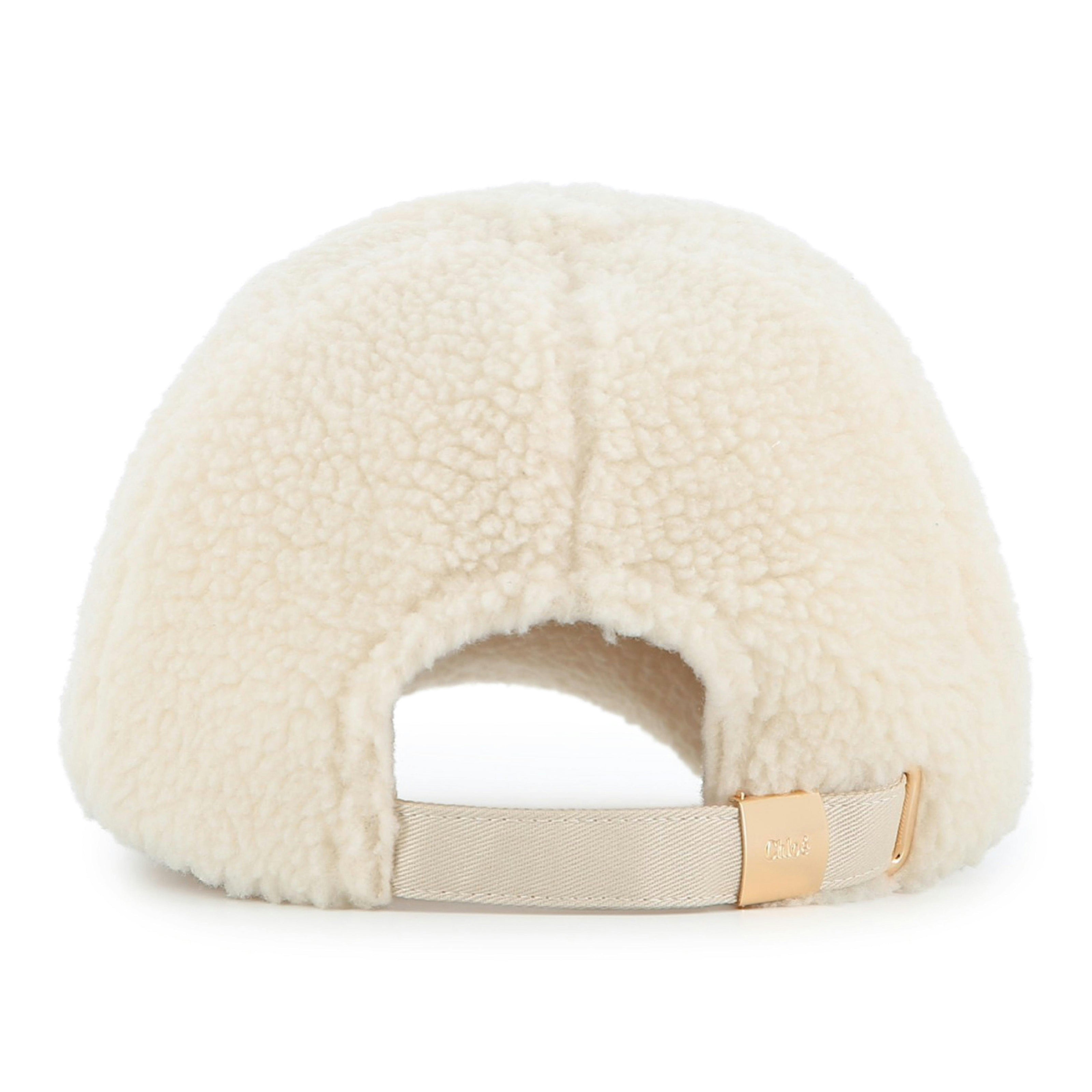 Cream Shearling Logo Cap