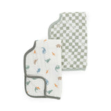 Organic Cotton Muslin Burp Cloth 2 Pack - Little Dino + Green Checker