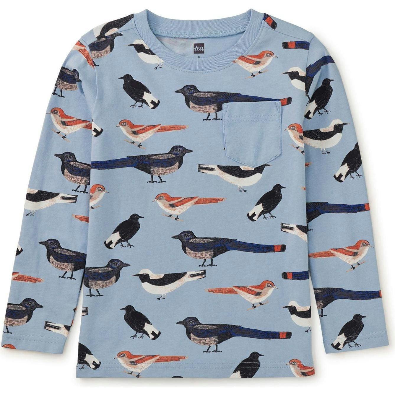Long Sleeve Printed Pocket Tee, Blue