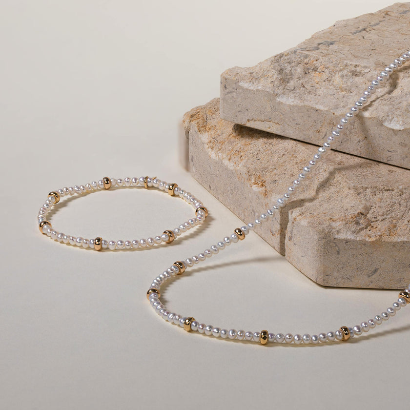 14K Gold Pearl Segment Bead Necklace