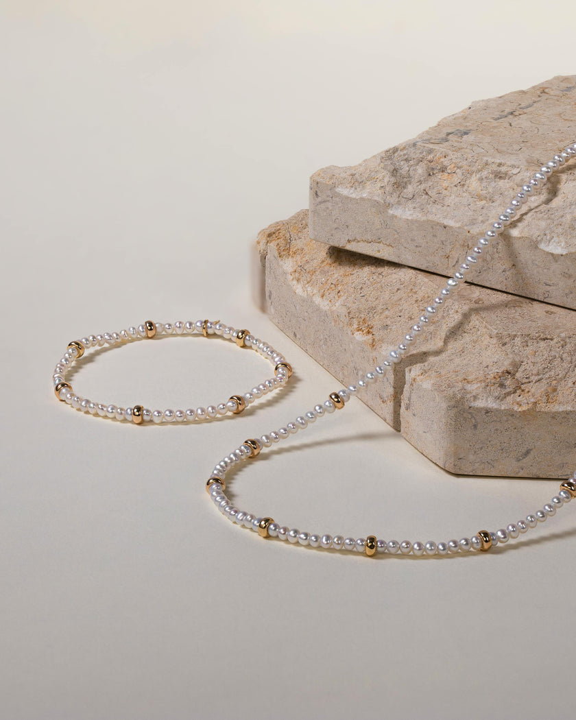 14K Gold Pearl Segment Bead Necklace