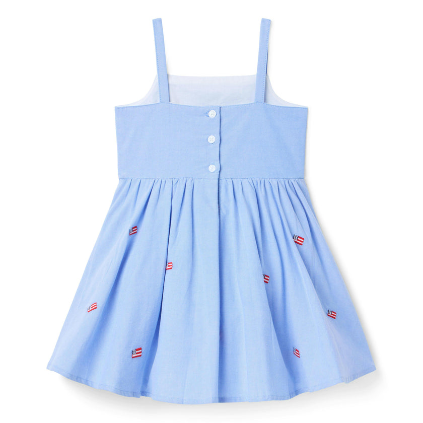 Embroidered Flag Dress, blue