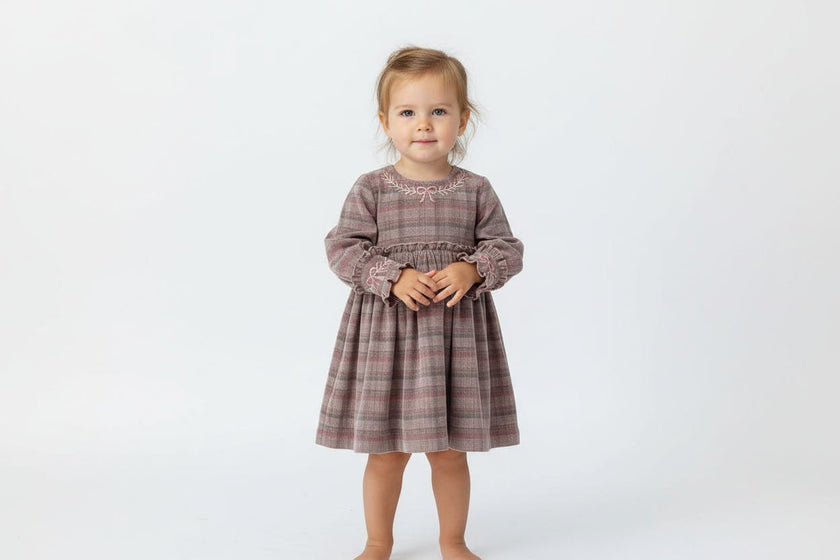 Arlo Hand-Embroidered Corduroy A-Line Dress - Grey