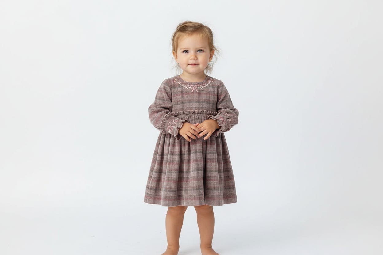 Arlo Hand-Embroidered Corduroy A-Line Dress - Grey
