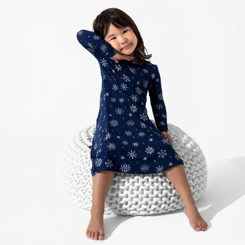 Snowflake Bamboo Girls' Long Sleeve Dress