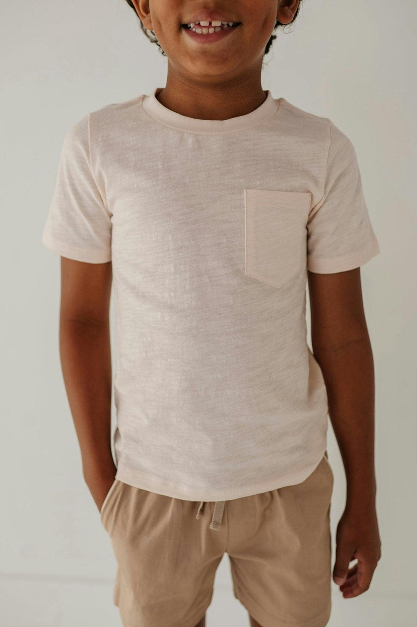 Boys Short Sleeve Pocket Shirt in Antique White