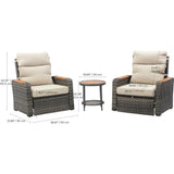 Teamson Home Outdoor Seating Wicker Frame & Wood Armrests Recliner Set in Gray