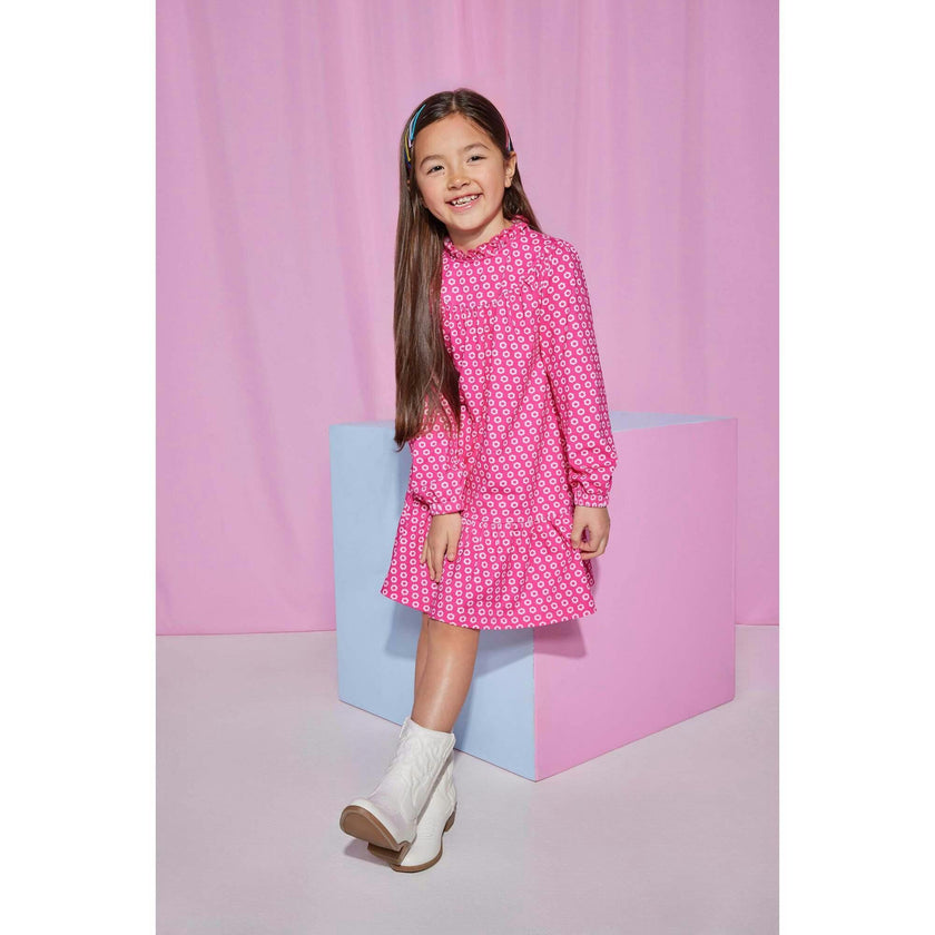 Jody Ruffle Neck Long Sleeve Knit A-Line Dress