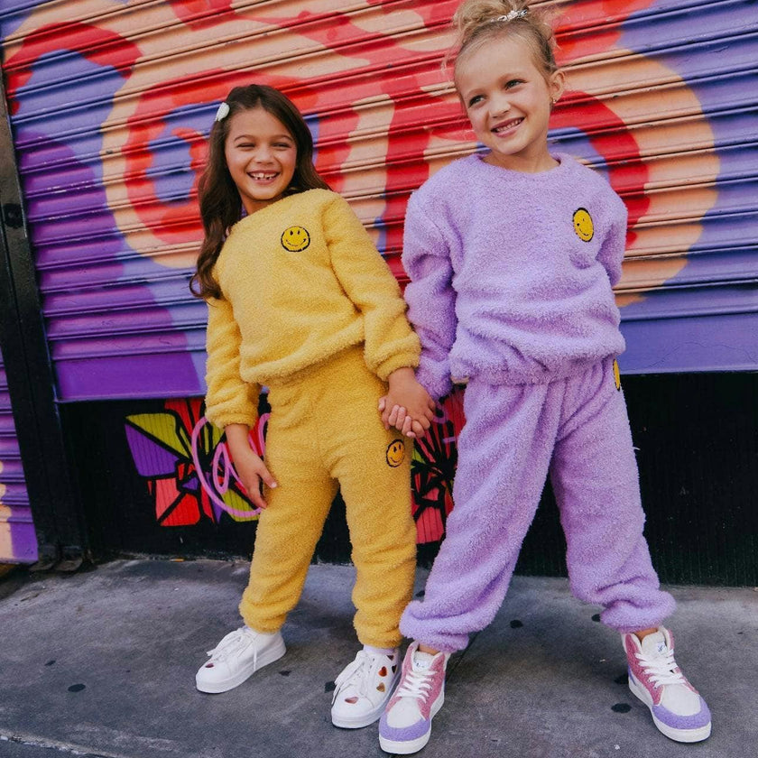 Bright Smiley Fuzzy Sweatshirt And Pant Set