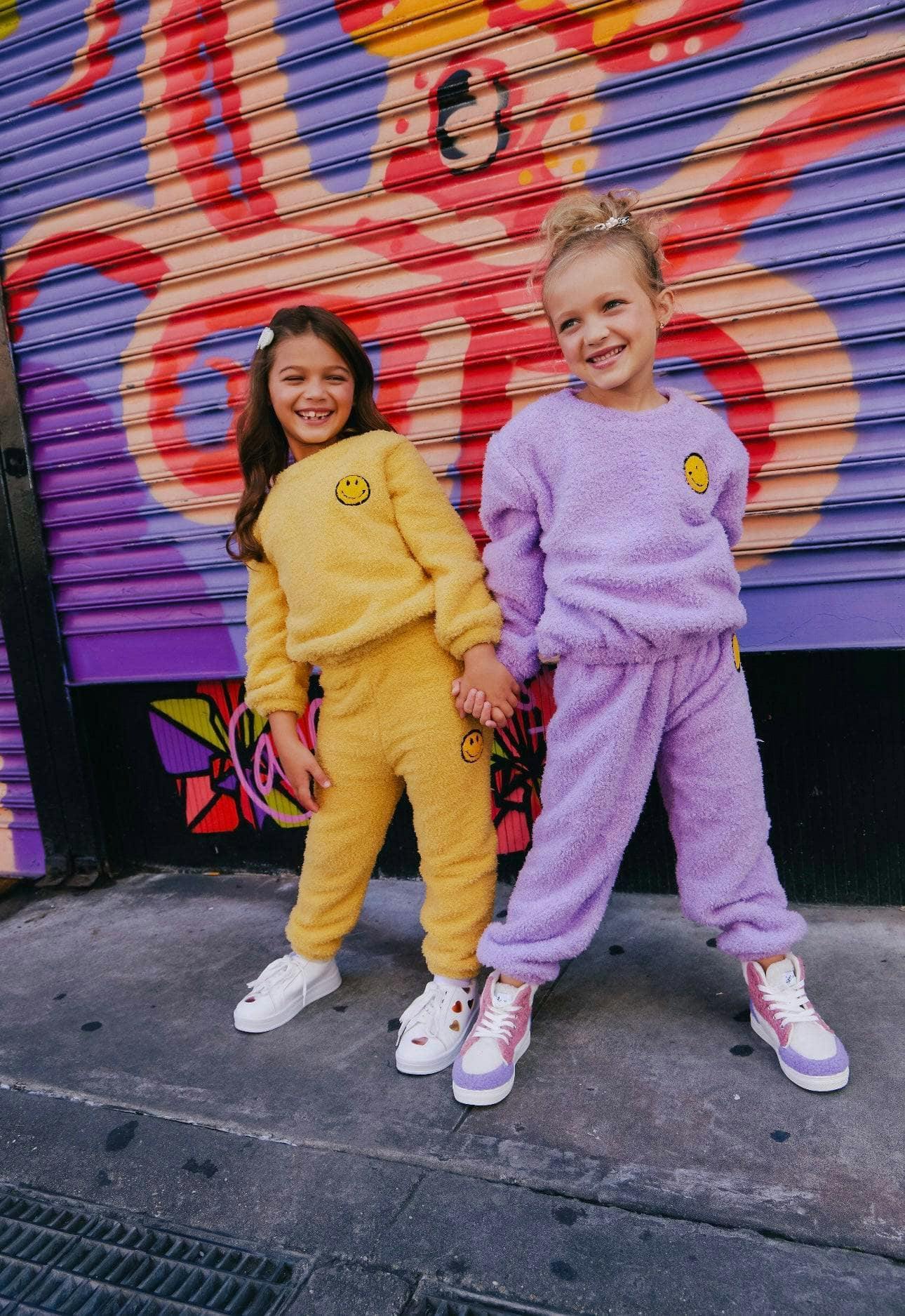 Bright Smiley Fuzzy Sweatshirt And Pant Set