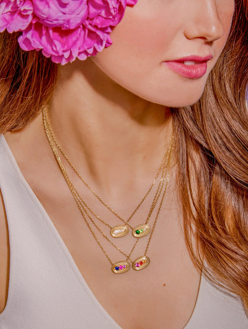 Found Small Nest Pendant Necklace - Pink, Orange & Yellow Sapphire