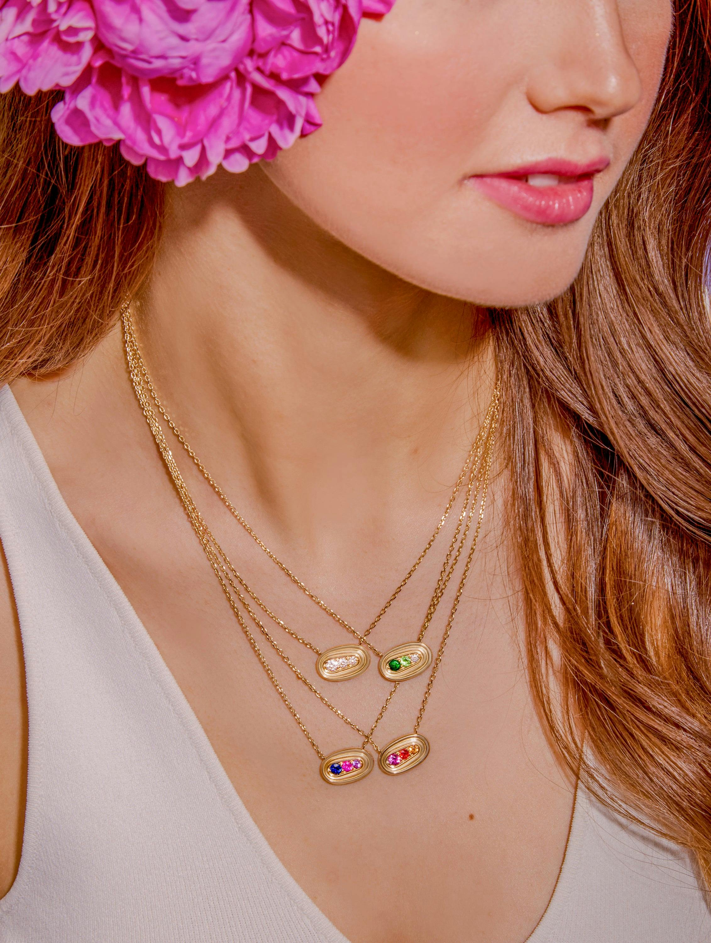 Found Small Nest Pendant Necklace - Pink, Orange & Yellow Sapphire