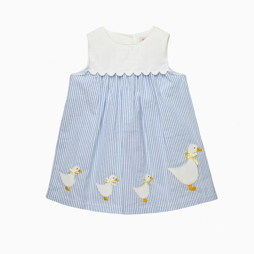 Baby Pinafore Duck Dress in Blue Stripe