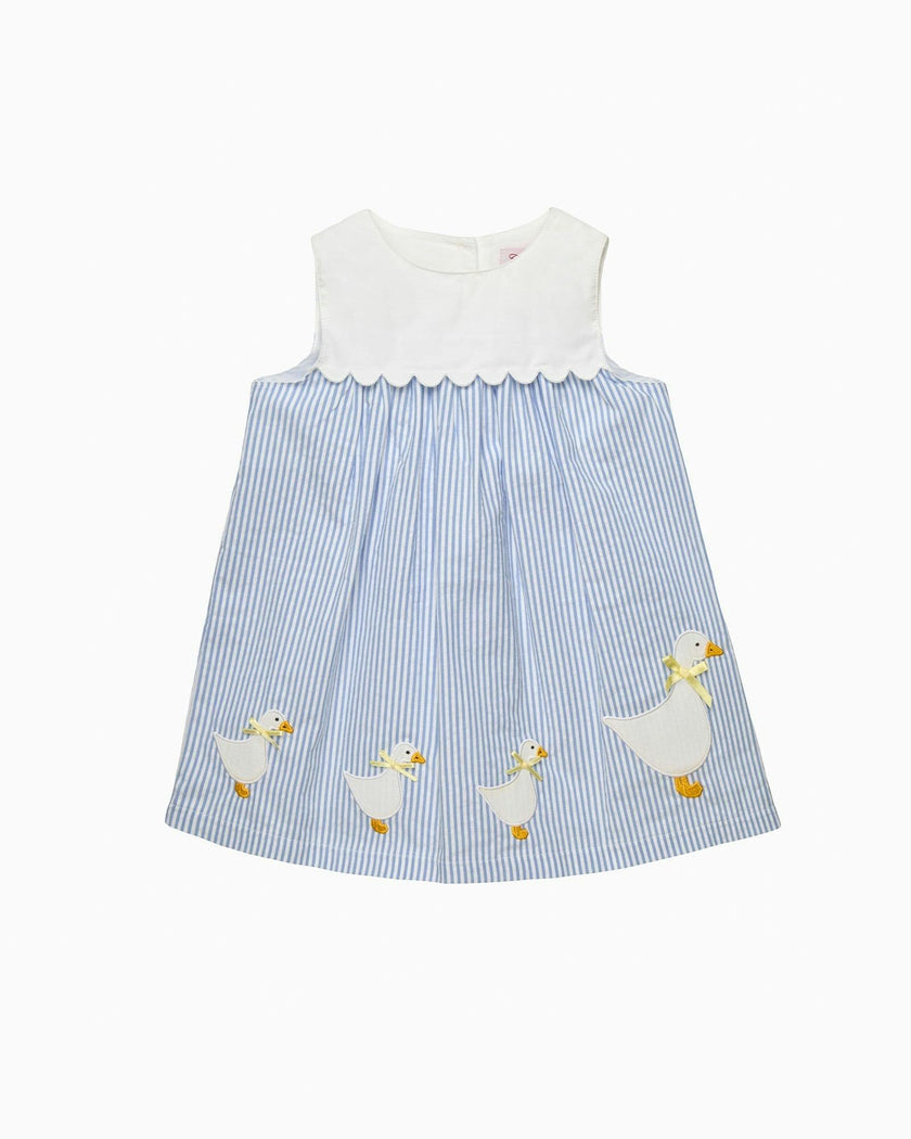 Baby Pinafore Duck Dress in Blue Stripe
