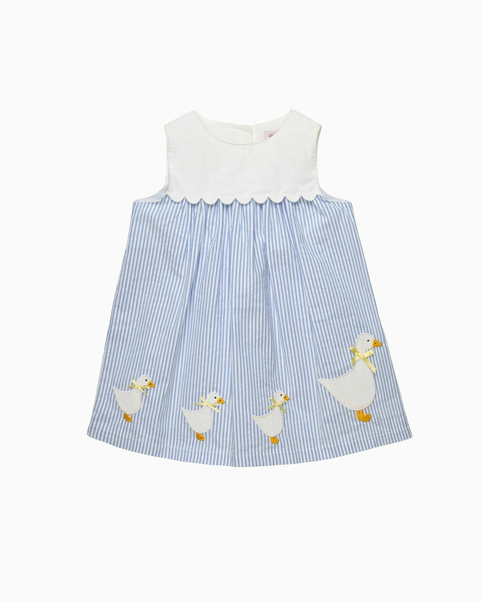 Baby Pinafore Duck Dress in Blue Stripe