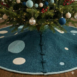 Hand Felted Wool Blue Polka Dots Christmas Tree Skirt 60"
