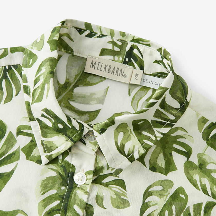 Island Leaf Collar Button-Up Shirt and Shorts Set