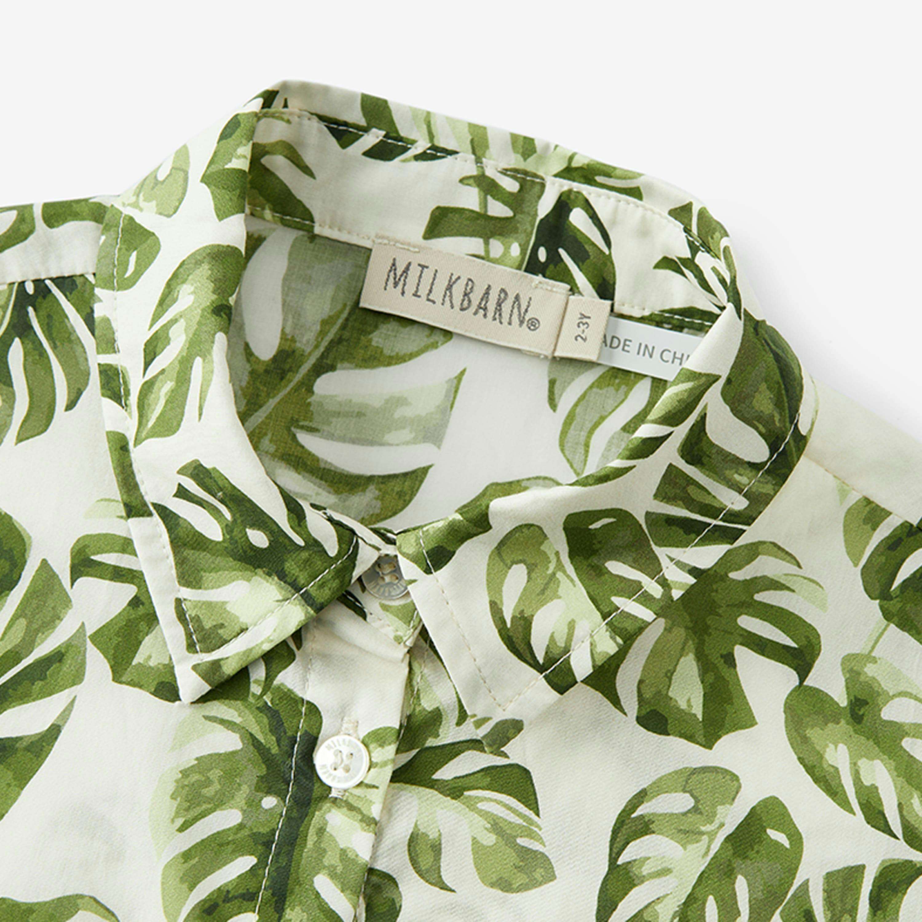 Island Leaf Collar Button-Up Shirt and Shorts Set
