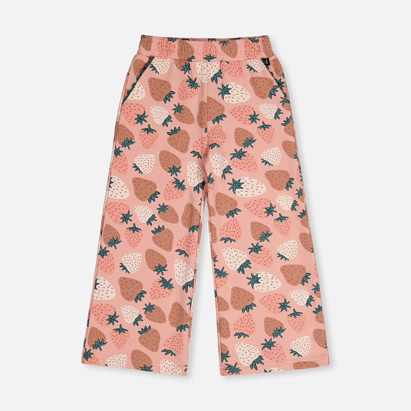Wide Leg Sweatpants Pink Strawberry Print