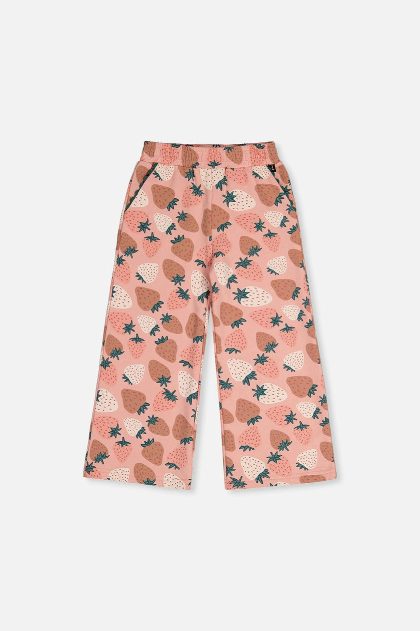 Wide Leg Sweatpants Pink Strawberry Print