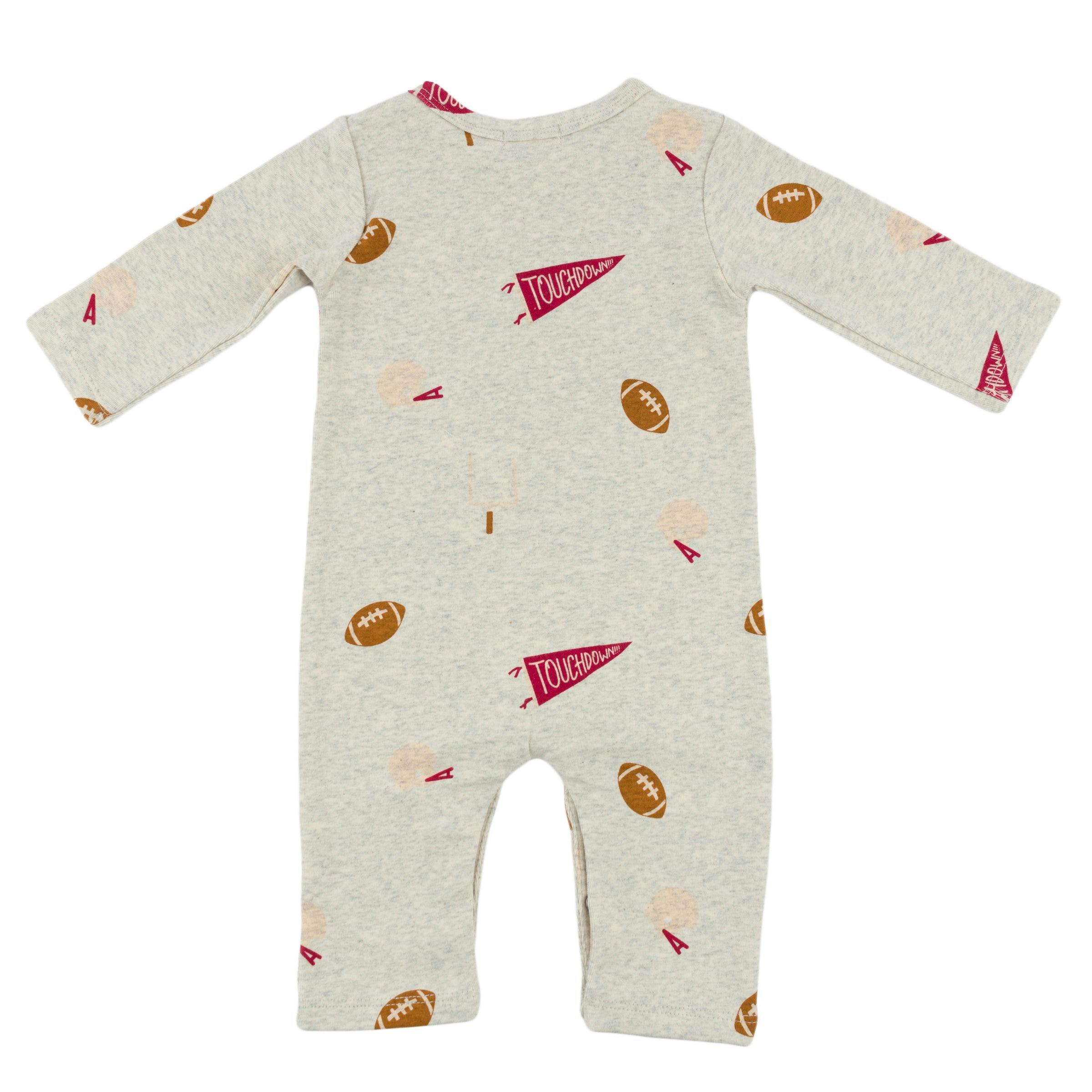 Football Print One Button Romper Baby Rib