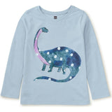 Dotted Dino Graphic Print Crew Neck Long Sleeve T-Shirt, Blue